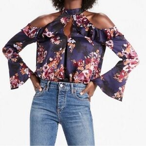 NWT Lucky Brand Cold Shoulder Floral Top size L